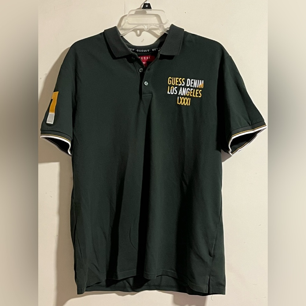 Guess Denim Los Angeles green 100% cotton short sleeve polo shirt Large